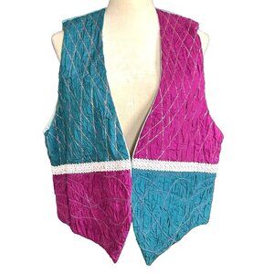 Women's Multi Colored Patchwork Metallic Thread Handmade Vest